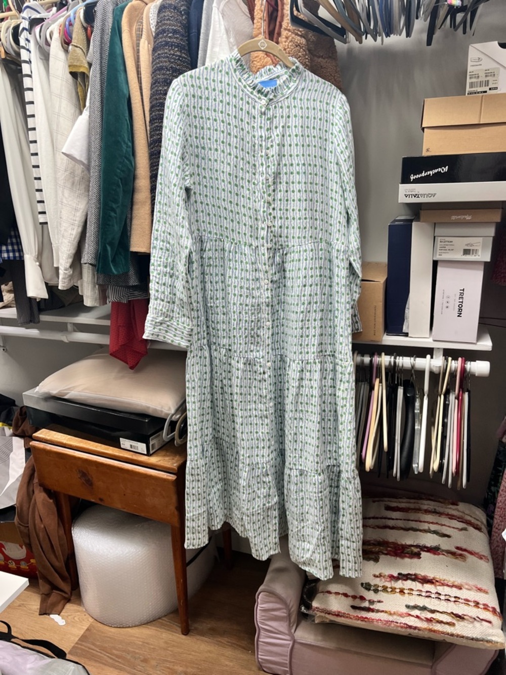 Alice walk Light Blue Floral Tiered Button-Front linen dress
